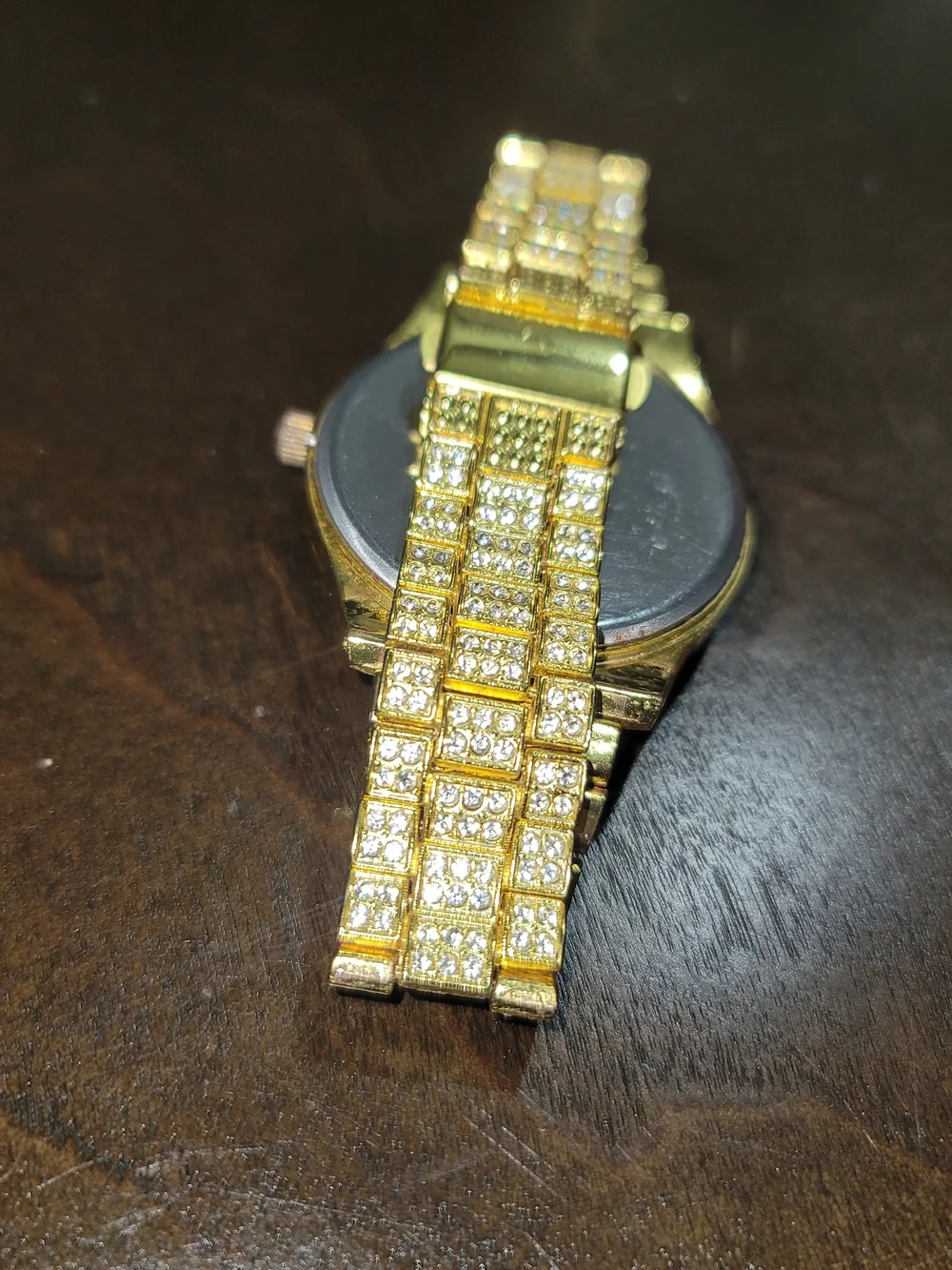 Gold-Tone Men's Dress Watch with Blue Dial and Crystal Accents